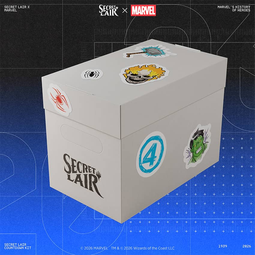 Secret Lair Countdown Kit: Marvel's History of Heroes Packaging