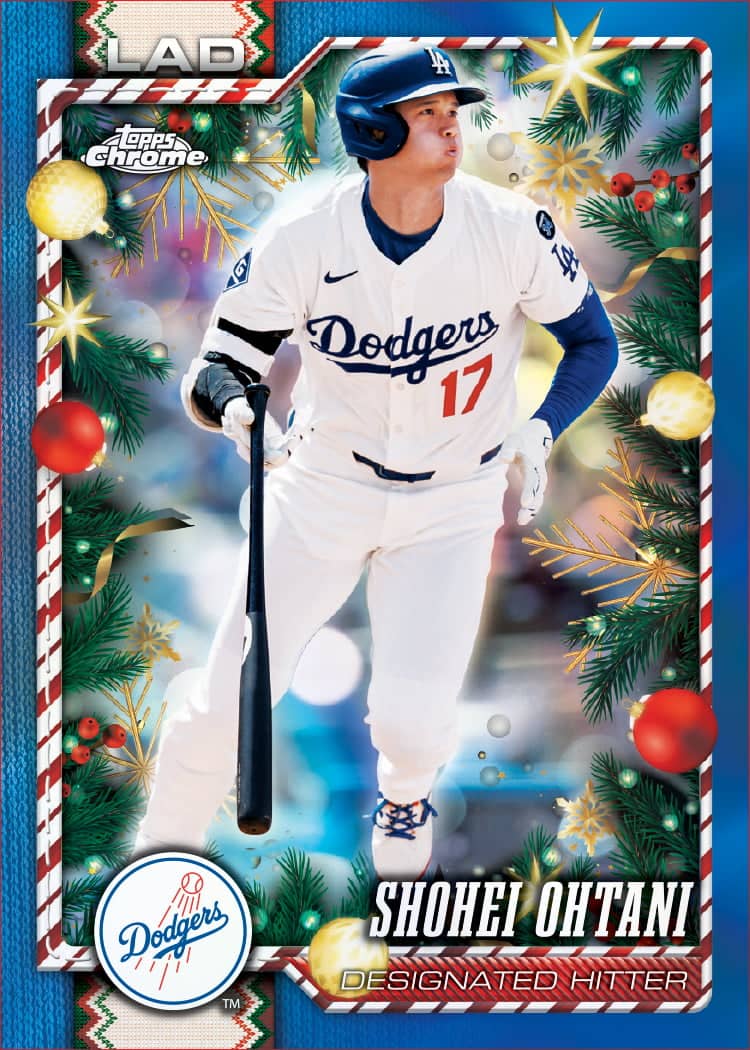Carte de base Chrome Blue Refractor de Shohei Ohtani, 2026 Topps Holiday Baseball