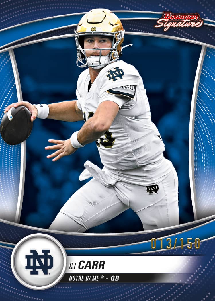 Carte de base Blue Refractor de CJ Carr, 2026 Bowman U Signature Football